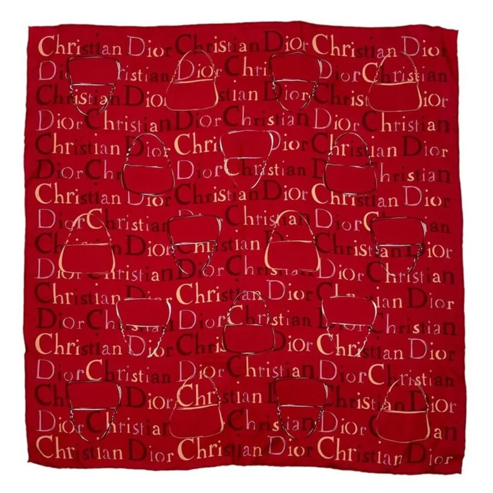 Dior Christian Scarf Silk Logo Back Red
